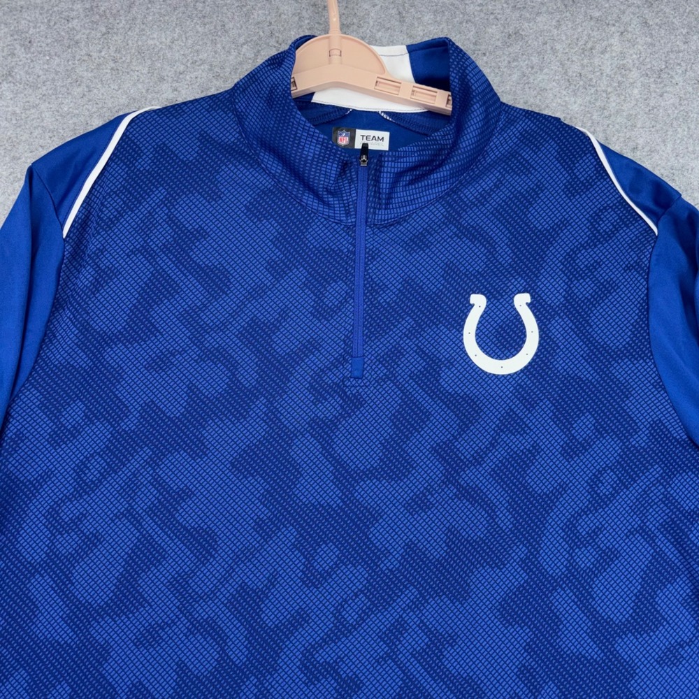 NFL Team Apparel Indianapolis Colts Mens 2XL Blue Quarter Zip Pullover Camo